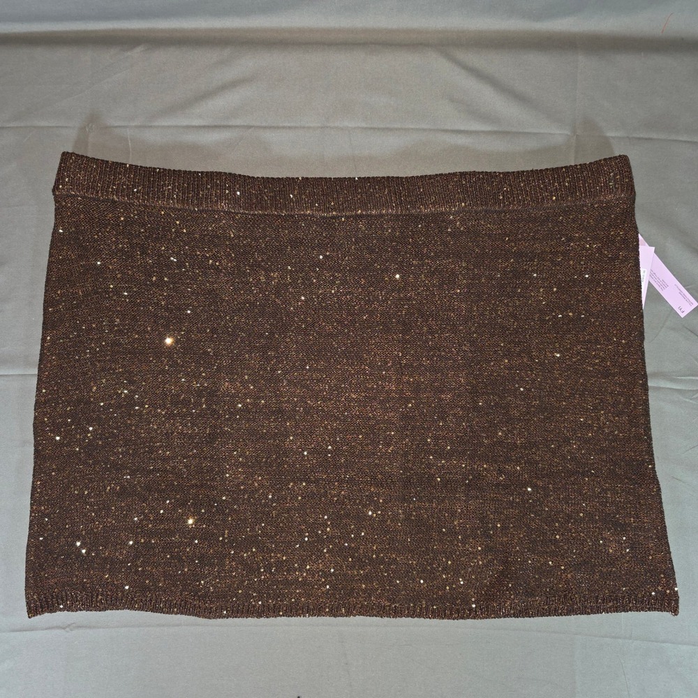 Wild Fable Bronze Metallic Sequin Knit Mini Skirt Brown 2X Plus Size New